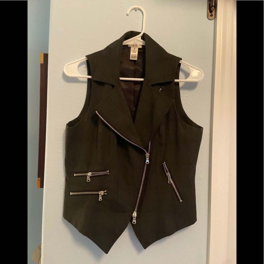 Cache Black & Gray Plaid Vest